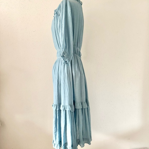 KORI Blue Short Sleeve Flutter Tiered Maxi Dress V-Neck Women's Size Medium M - Picture 4 of 7